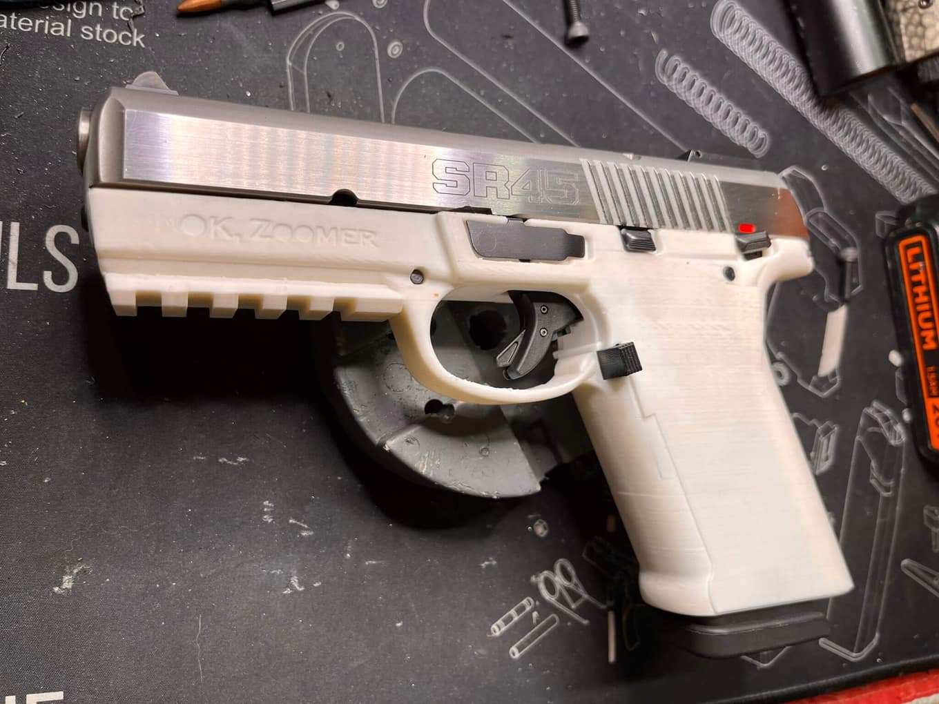 white sr45 3d printed ruger