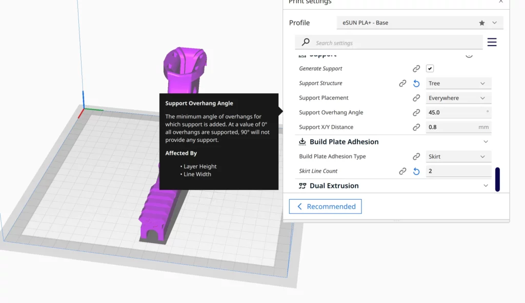 set support settings cura