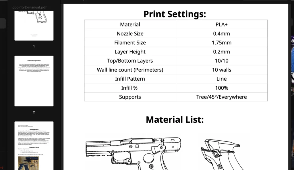 suggested print settings readme